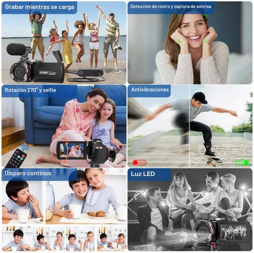 Vista 7 de Cámara de Video, Videocámara 4K, Cámara de 64MP 30FPS de Doble Lente con Micrófono Inalámbrico para Vlogging YouTube, Pantalla Ultra HD de 3