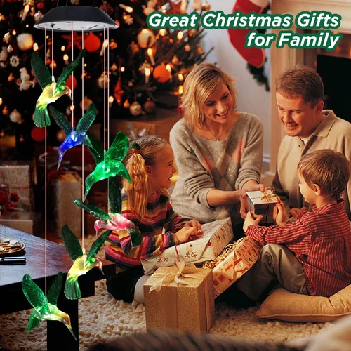 Vista 3 de Regalos para mujeres, campanillas de viento solares de colibrí (7 colores cambiantes), regalos de colibrí para mamá/abuela/esposa/padres/amigos