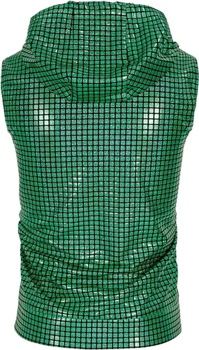 Vista 3 de Disfraz de discoteca con capucha para hombre, diseño de lentejuelas metálicas