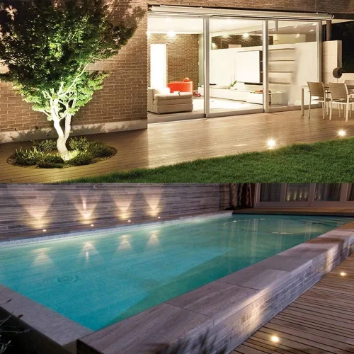 Vista 8 de Luces de pozo de iluminación de paisaje, bajo voltaje al aire libre en tierra, 5 W 12 V-24 V, impermeable, luz blanca cálida de 3000 K para jardín