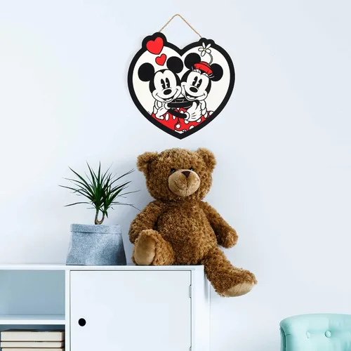 Vista 5 de Open Road Brands Disney Mickey Mouse y Minnie Mouse - Letrero de pared en forma de corazón Negro/blanco