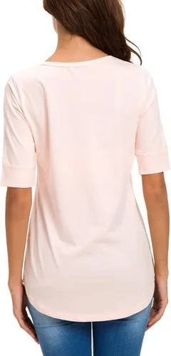 Vista 4 de Camisetas de algodón para mujer, estilo casual, cuello redondo, longitud al codo