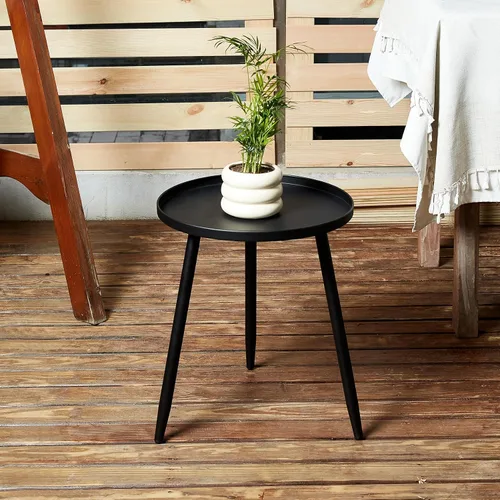 Vista 6 de Linpla Mesas auxiliares/auxiliares decentes – Pequeña mesa redonda decorativa, mesitas de noche estrechas de metal negro con 3 patas, ideal