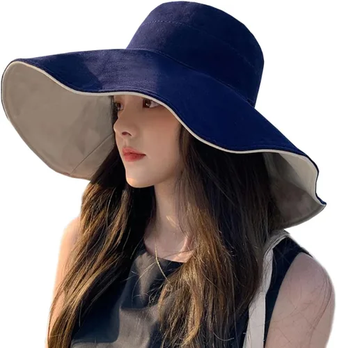 Vista 10 de Sombrero de ala ancha para mujer, de lino y algodón, reversible, ultra a la moda, sombrero de pescador de algodón para viajes, playa, al aire libre