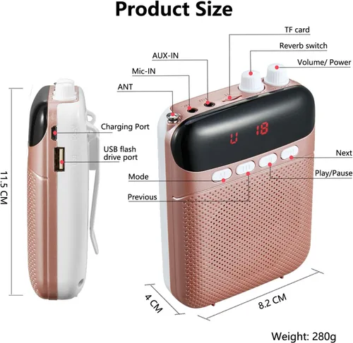 Vista 6 de Kinizuxi Amplificador de Voz Portátil para Profesores, Amplificador Personal de 2400mAh con Auriculares para Hablar, Sistema PA Recargable