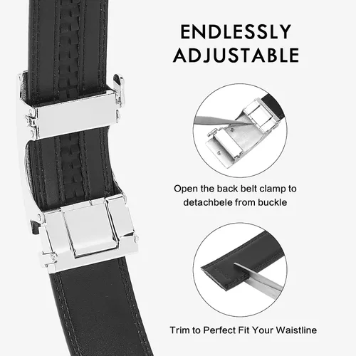Vista 3 de BOSTANTEN Cinturón de cuero con trinquete para hombre con hebilla ajustable deslizante, corte para adaptarse, Negro
