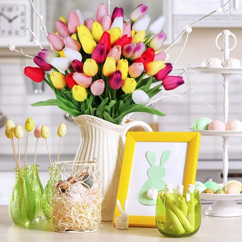 Vista 3 de Flores artificiales de tulipanes para decoración del hogar y fiesta de bodas