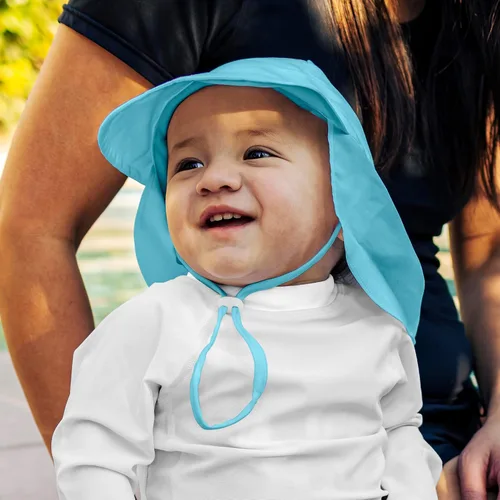 Vista 2 de Green Sprouts Sombrero de natación unisex para bebé con protección solar y solapa Aguamarina