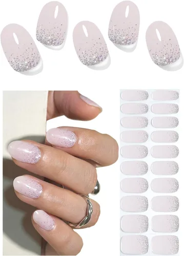 Vista 10 de Tiras adhesivas de uñas de gel semicuradas, 20 pegatinas adhesivas UV de color azul cromo, envolturas para manicura casera DIY