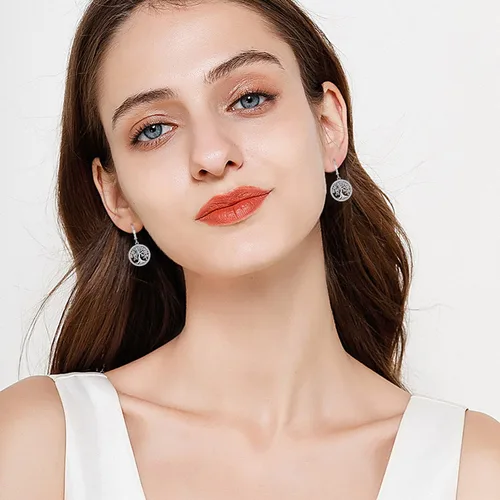 Vista 5 de Aniu Aretes colgantes de árbol de la vida, flor, turquesa, ópalo azul, malaquita, ágata musgo, lágrima, para mujer, plata de ley, aniversario