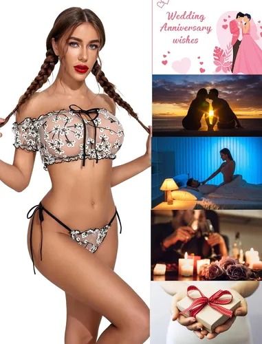 Vista 75 de Avidlove - Conjunto de brasier y braga con volantes, conjunto de lencería tipo babydoll de malla