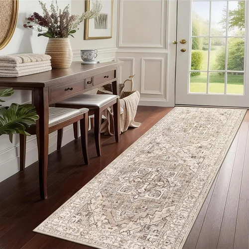 Vista 34 de Pauwer Alfombra vintage de flores 2 x 3 pulgadas, estilo envejecido, antideslizante, de pelo bajo, tapete para entrada, interior, pequeña, retro