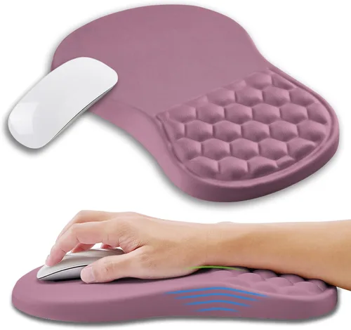 Vista 7 de Alfombrilla ergonómica para ratón con soporte de muñeca con espuma viscoelástica con protuberancia de masaje, alfombrilla para ratón de alivio
