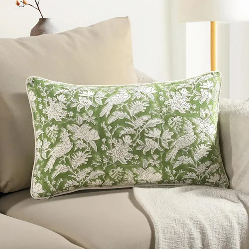 Vista 18 de CPC Funda de Cojín Verde Ágata 100% Algodón con Estampado en Bloque 12x20 pulgadas, Funda de Almohada Floral Boho Hecha a Mano, Ropa de Cama