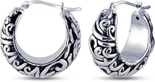 Vista 5 de Charmsy - Aretes de aro de plata de ley 925 Aretes de aro de filigrana para mujer Aretes de aro de malla calada Aretes de aro ligeros