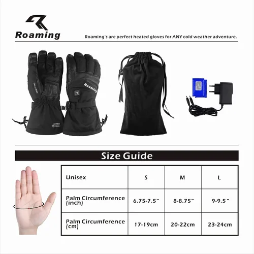 Vista 6 de Roaming Guantes calefactados recargables para hombres y mujeres, guantes de esquí con calefacción eléctrica para motocicleta, snowboard, patinaje