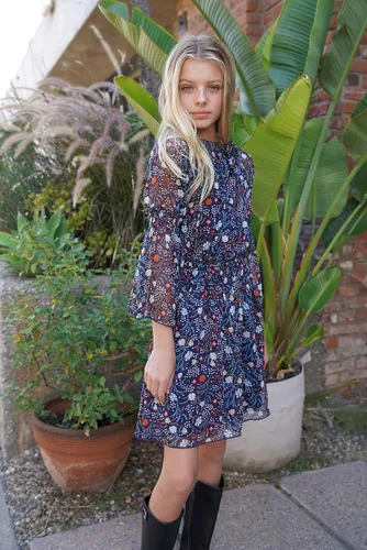 Vista 2 de Smukke - Vestido impreso floral de manga larga (con Opciones), talla 7-16 de EE. UU.