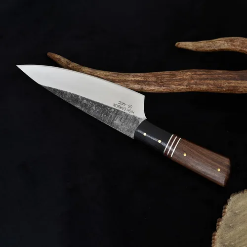 Vista 3 de Knives Ranch Cuchillo de chef rústico hecho a mano, hoja de acero inoxidable de alto carbono 440C de 6-5/8 pulgadas, cuchillo de cocina total