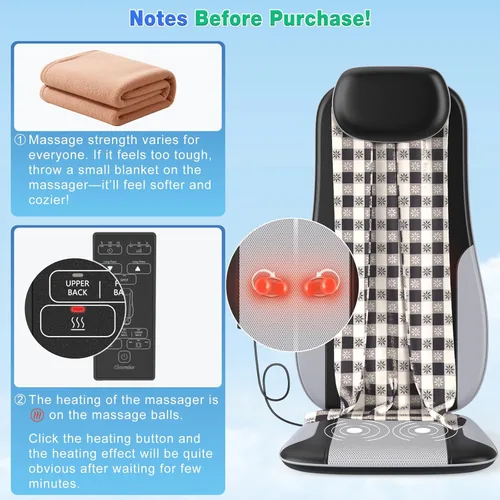 Vista 7 de Shiatsu Back Massager with Heat, Massager Chair Pad for Pain Relief Deep Tissue with Smart Timer, Kneading Seat Cushion Vibration for Office, Home
