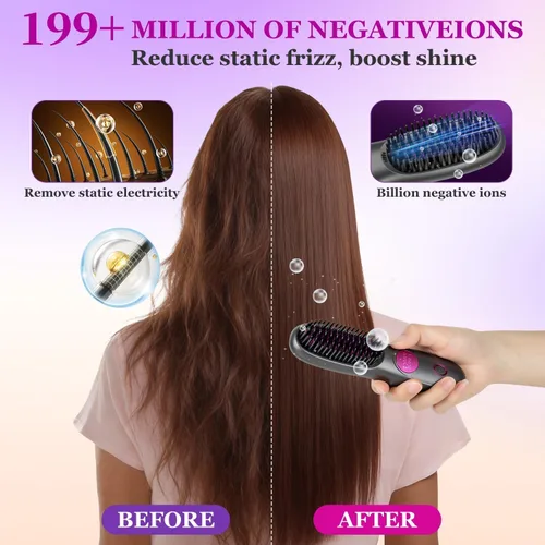 Vista 2 de Go Brush Pro para cabello corto, cepillo alisador de cabello mejorado 2026, cepillos alisadores inalámbricos portátiles para viajes, calentamiento