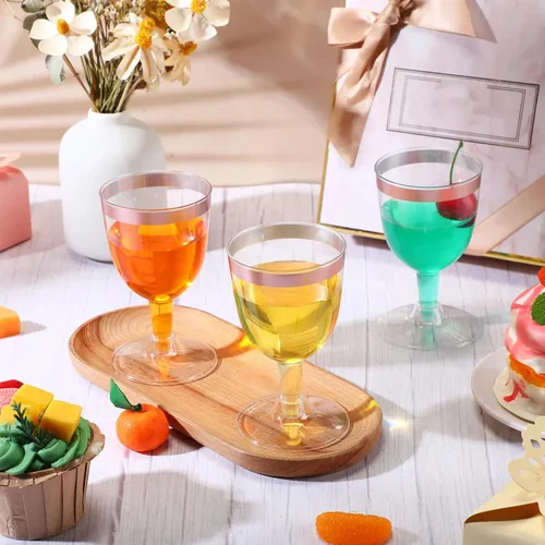 Vista 4 de Thenshop Paquete de 50 copas de champán de plástico de 5 onzas, copas de vino desechables transparentes con tallo, copas de cóctel reutilizables