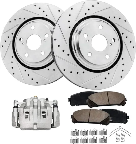 Vista 42 de Detroit Axle - Rotores de freno para Ford 2013-2019 Explorer Taurus Flex Lincoln MKT MKS, rotores de freno de disco ranurados perforados de repuesto