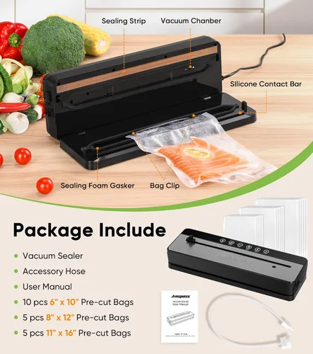 Vista 7 de Sellador al Vacío para Alimentos, Máquina Selladora al Vacío de Alimentos 6 en 1, Sellador de Alimentos con Cortador Integrado Sellador al Vacío