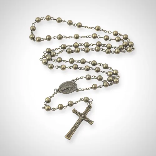 Vista 2 de Nazareth Store Collar con cuentas de rosario de bronce de la Segunda Guerra Mundial con diseño de combate, medalla milagrosa con crucifijo, Zinc, No