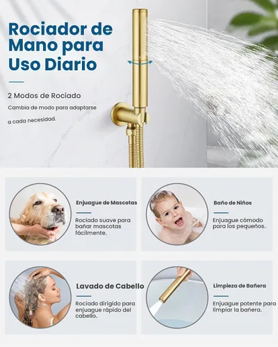 Vista 6 de Airuida Juego de grifo de ducha, sistema de ducha dorado cepillado de 8 Oro cepillado