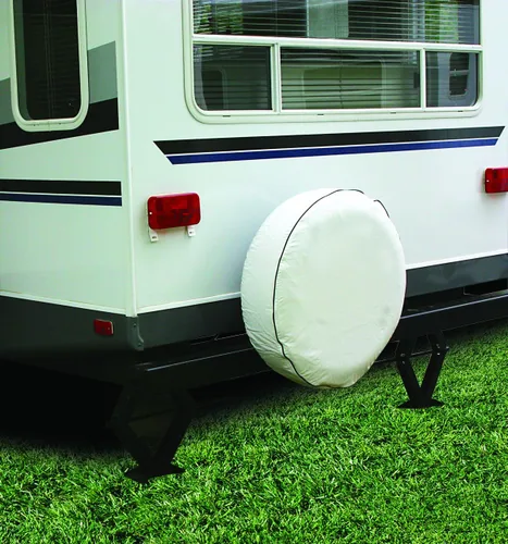 Vista 3 de Cubierta de rueda de repuesto para autocaravana/RV Camco Cuenta con vinilo blanco ártico y hilo de nylon resistente para costuras impermeables