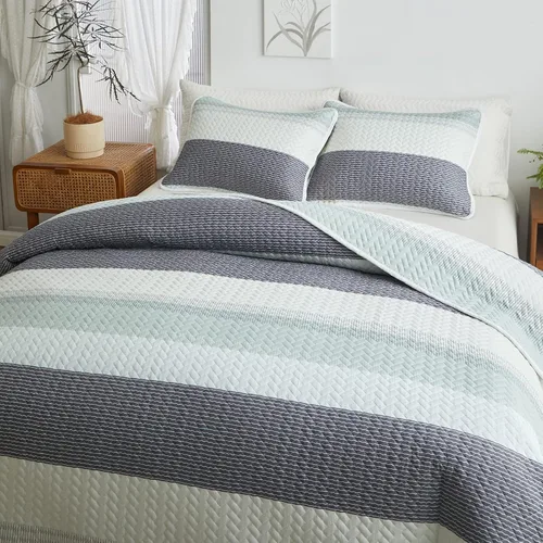 Vista 12 de Flysheep Juego de edredón bohemio gris oscuro tamaño individual para niños, 2 piezas de edredón reversible a rayas blancas sobre negro, colcha