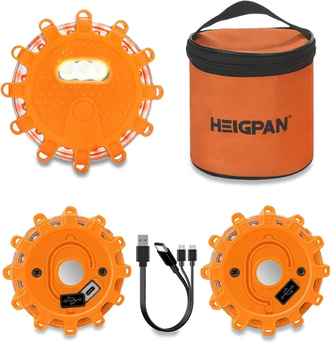 Vista 8 de HEIGPAN GP903 - Faros LED de carretera de seguridad con luces intermitentes de advertencia, base magnética, gancho, bolsa de transporte, 9 modos