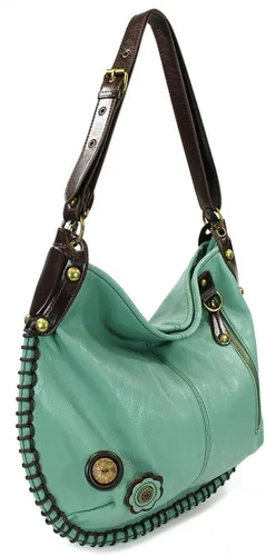 Vista 7 de Chala Bolsos de mano, estilo casual, suave, grande hombro o bolso cruzado con llavero, color verde azulado, Búho