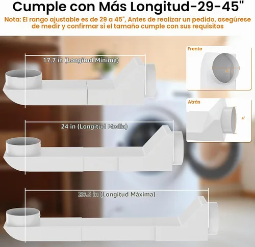 Vista 2 de Ventilación mejorada de periscopio UD48S para secadora, conducto de ventilación plano de acero inoxidable ajustable de 17.7-29.5 pulgadas, kit