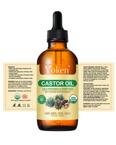 Vista 6 de Yoken Aceite de ricino verificado por EWG - Botella de vidrio de 4 onzas – 100% puro, prensado en frío, sin hexano, aceites de ricino virgen