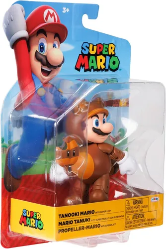 Vista 8 de Super Mario Figuras de acción de 4" Tanooki Mario con hoja