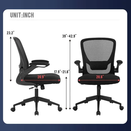 Vista 2 de Silla de oficina en casa, silla de escritorio ergonómica, silla de computadora de malla, sillas cómodas con respaldo medio con soporte lumbar