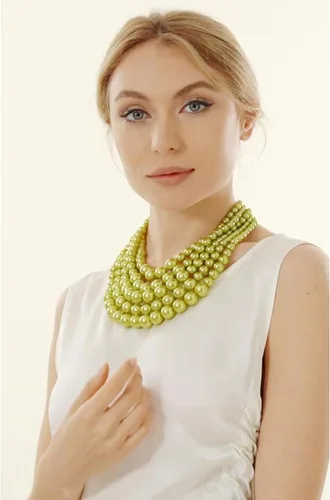 Vista 3 de JNF Collares grandes de perlas de imitación para mujer, collar de perlas de múltiples hebras, pulsera y aretes, collar de perlas para disfraz