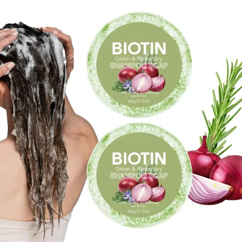 Vista 5 de 2 barras de champú de biotina de cebolla y romero para el crecimiento del cabello, barra de champú de biotina de cebolla para pérdida de cabello