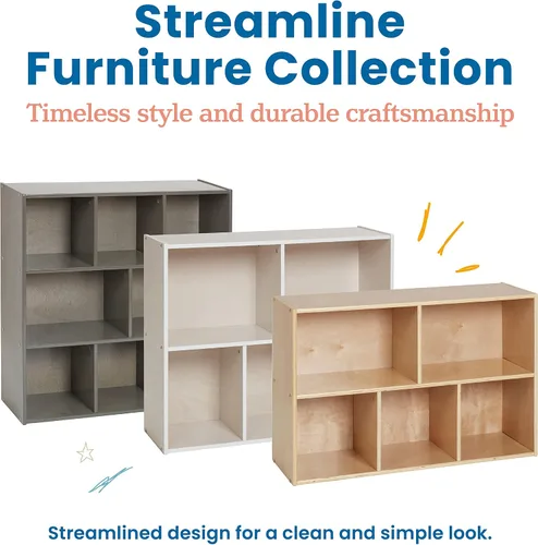 Vista 10 de ECR4Kids Streamline - Armario de almacenamiento de 5 compartimentos de una cara, 24 pulgadas, muebles para niños, gris lavado