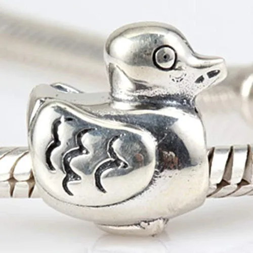 Vista 2 de Abalorio de pato de plata de ley 925 con diseño de animal para pulsera (C)