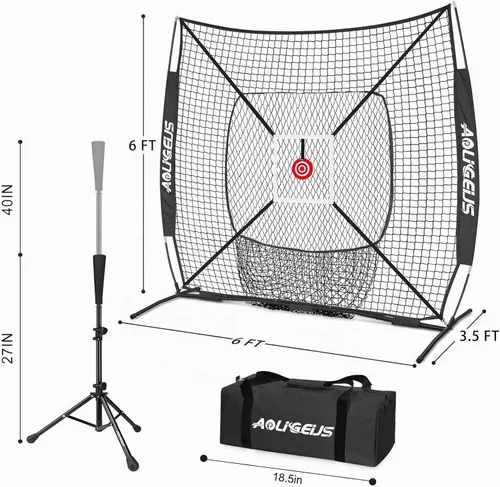 Vista 7 de 6'x6' Baseball Softball Pitching Net Practice Net,Batting Tee