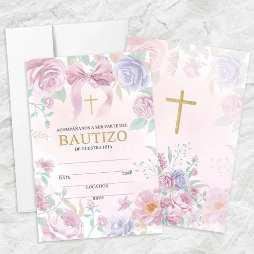 Vista 32 de AEHIE 20 juegos de invitaciones de bautizo con forma de fiesta de bautizo para baby shower, con sobres, tarjetas de invitaciones con cruz dorada