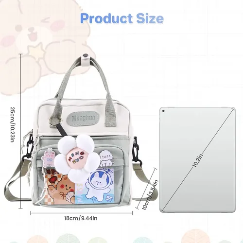 Vista 6 de JQWSVE Mochila Kawaii con alfileres y accesorios Kawaii, mochila estética Kawaii, mochila japonesa para uniforme JK, A01-verde, Kawaii