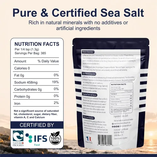 Vista 2 de Le Marinier Sal marina celta orgánica molida fina, 1.1lb - 18oz. Rica en minerales. 100% natural y sin refinar. Sal marina francesa orgánica