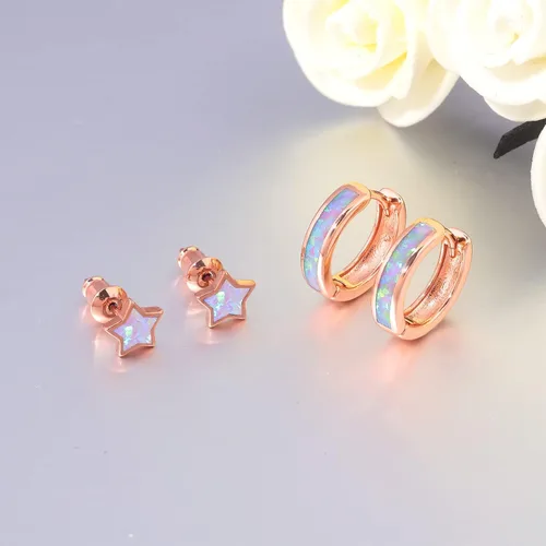 Vista 224 de CiNily Aretes Huggie de ópalo con bisagras, chapados en oro, hipoalergénicos, pequeños aretes de aro para mujeres, adolescentes, niñas, hombres