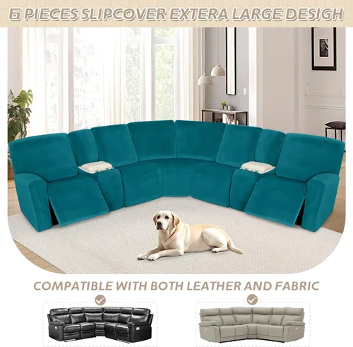 Vista 603 de Arfntevss Fundas de sofá seccional reclinable de terciopelo, Funda de sofá seccional de esquina para sofá reclinable, Funda elástica suave