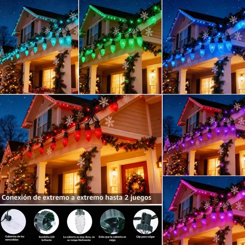 Vista 2 de Joomer Guirnalda de luces de Navidad, 65 pies, 100 LED C9 que cambian de color, luces RGB para árbol de Navidad, conectables, control remoto