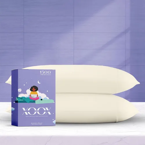 Vista 22 de XOOX Linen Juego de 4 fundas de almohada de algodón egipcio, tamaño Queen, fundas de almohada de lujo de 1500 hilos de alto tamaño estándar