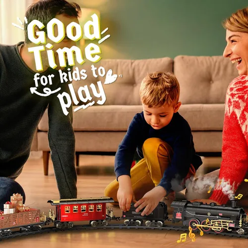 Vista 5 de Set de trenes Hot Bee - Juguetes de trenes de aleación para niños con vagón brillante y silencioso, tren de juguete con humo, luces y sonido, tren